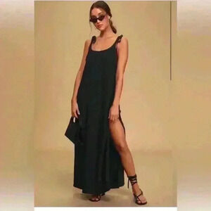 NWT Lulus boho Tie-Strap Maxi dress LG Classic minimalist romantic whimisgoth